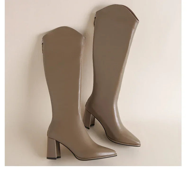 Plus Size 34-43 New Women Boots Zipper Thick High Heels Simple Thick High Heels Autumn Winter Boots Knee High Botas.