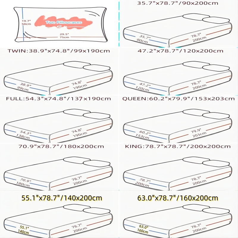 3pcs Valentine's Day Heart Print Bed Canopy Pillowcase Set Romantic Love Theme Red Heart Design Fitted Sheet Suitable for Girls.