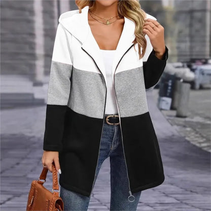 Frauen Casual Jacke Kosten Frühling Mode Lose Kontrast Farbe Drei Farbe Spleißen Kapuze Jacke Zipper Tops Frauen Kleidung