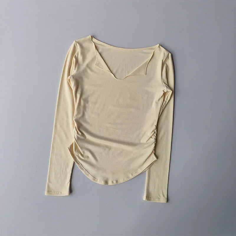 Sports Top Women's Autumn Slim Fit Small V-neck Quick Drying Yoga Clothes Running Fitness Pilates Long Sleeves Outwear T Shirts.