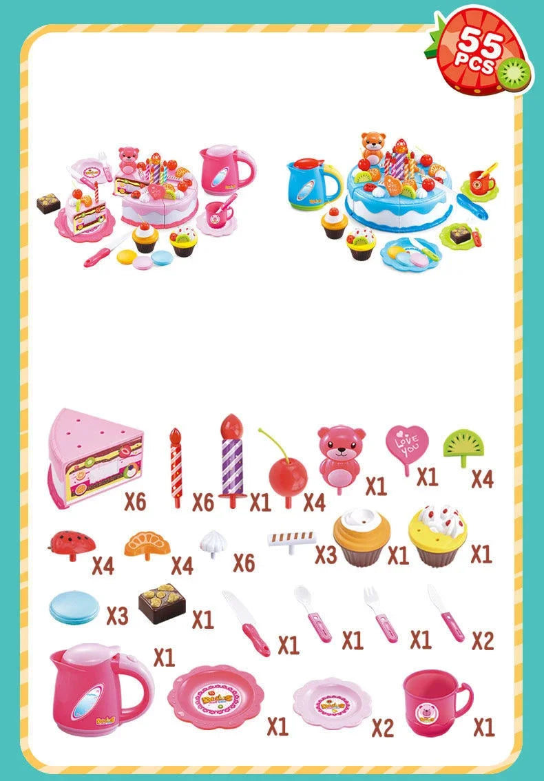 Pretend Play Tea Set Utensils Cut Kids Play House Birthday Cake Toys Children Toy Food Cake Model Girl Simulation Kitchen Coffee.
