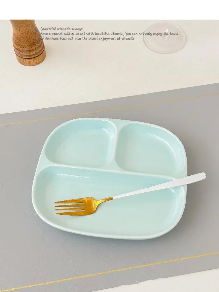 3Grid Plates for Food Dinner Plates Dinnerware Dining Compartment Plate Serving Dishes Salad Kitchen Eco-friendly Tableware.