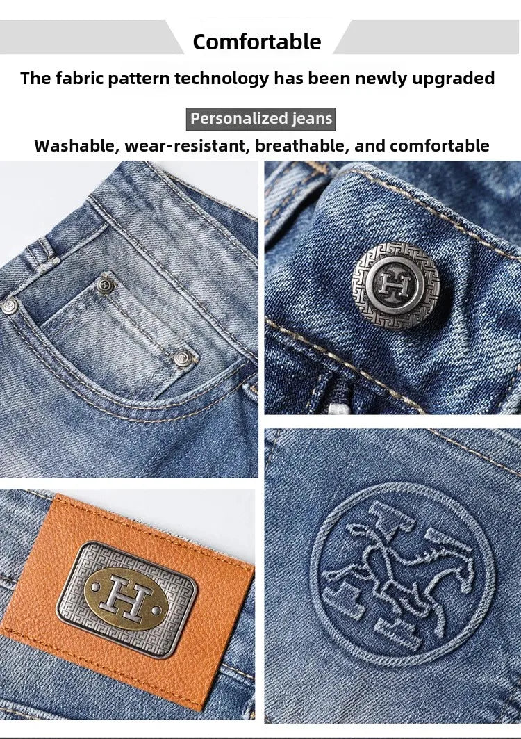 2024 Men's Fashionable Simple Stretch Slim Fit Denim Trousers European Style High Quality Casual Export Men Pants.