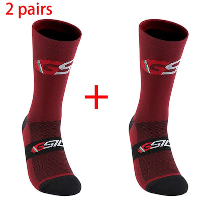 GSIDI2pairs 2023 New Cycling Socks Bike Nurse Compression Road Bike Running Mtb Knee-high White Sports Funny Brand Black.