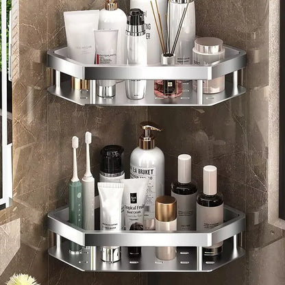 Kein Stanzen erforderlich, Badezimmerregal, Aluminiumlegierung, Shampoo-Regal, Make-up-Organizer, Duschregal, Badezimmer-Accessoires, Eckregal