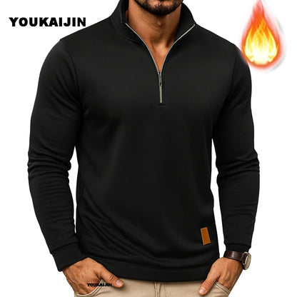 Men Sweatshirts Spring Thicker Pullover Quarter Zipper Pullover for Male Hoody Outdoor Sweatshir Autumn Solid Color Turtleneck.