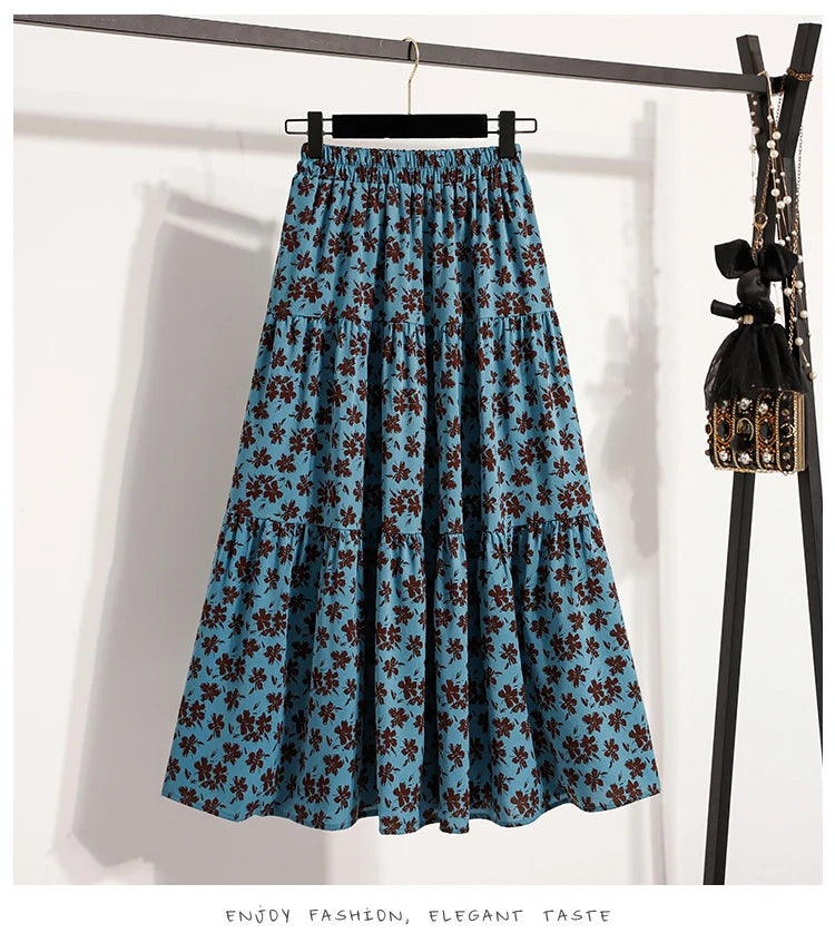 2025 Vintage Draped Elegant Chinese Style Women's Half-length Skirts Autumn Floral Pleated A- Line Skirt With Lining