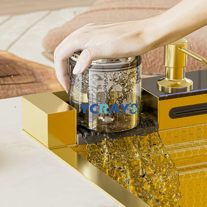 YCRAYS White Nano Kitchen Sink Large Single Slot Waterfall Integrated Digital Display Faucet Soap Dispenser Cup Washer Pure Tap