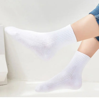 5 Pairs Pure Cotton Children Boy Socks Black White Grey Solid Color Unisex Breathable Sports School Socks Baby Girl Calf Socks.