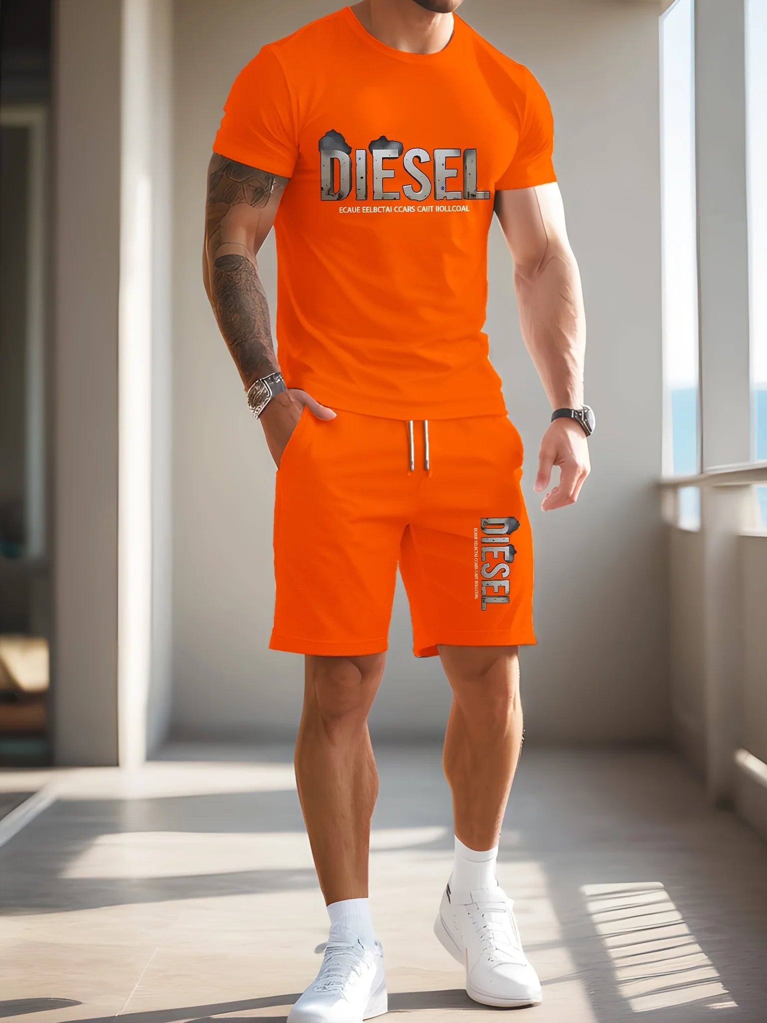Summer Hot Selling Men Sports and Leisure T-shirt Diesel Men T-shirt Set Fashionable and Sports Breathable T-shirt Quick Drying.