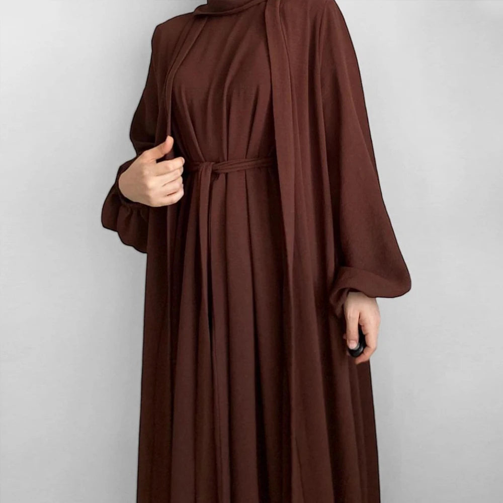 Khaki Long Sleeves Abayas Inner Dress Hijab Sets Elegant Muslim Dresses Islamic Ladies Casual Abaya Gift Party Wholesale RIMAIRE.