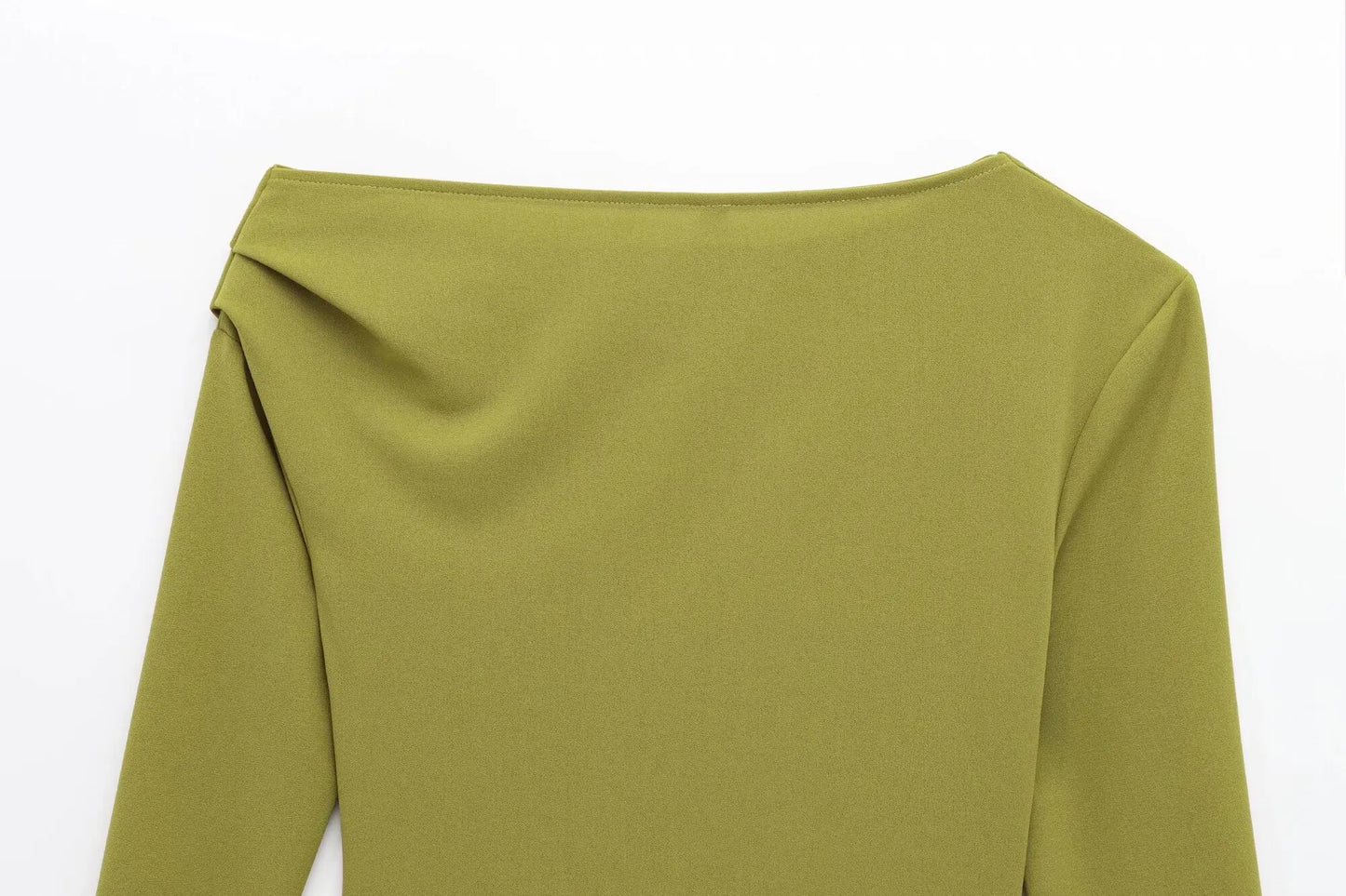 HH Women Fashion Solid 5-Color Asymmetrical Slant Collar Tops Female Spring Pleated Decoration Casual Slim Elasticity Top