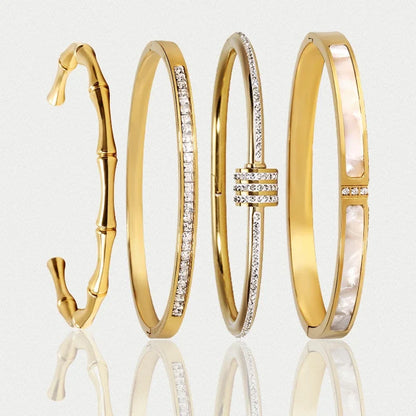 Titanium Steel Gold Silver Color Bangles for Women Girls Trend Waterproof Jewelry Luxury Sparkling Zircon Bracelet Bangle.