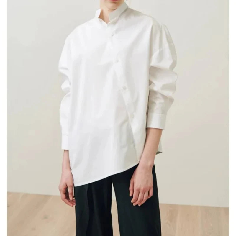 LUXURY Women's Vertical Striped Shirt, Short Front and Back, Short, Vertical Striped Shirt, Loose Long Sleeve, Commuter Style