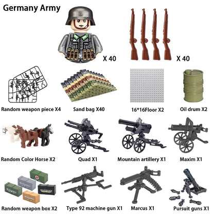 WWII Infantry Military Soldier War National Army Mini Gun Weapon Models Building Blocks Building Blocks Toys for Kids.