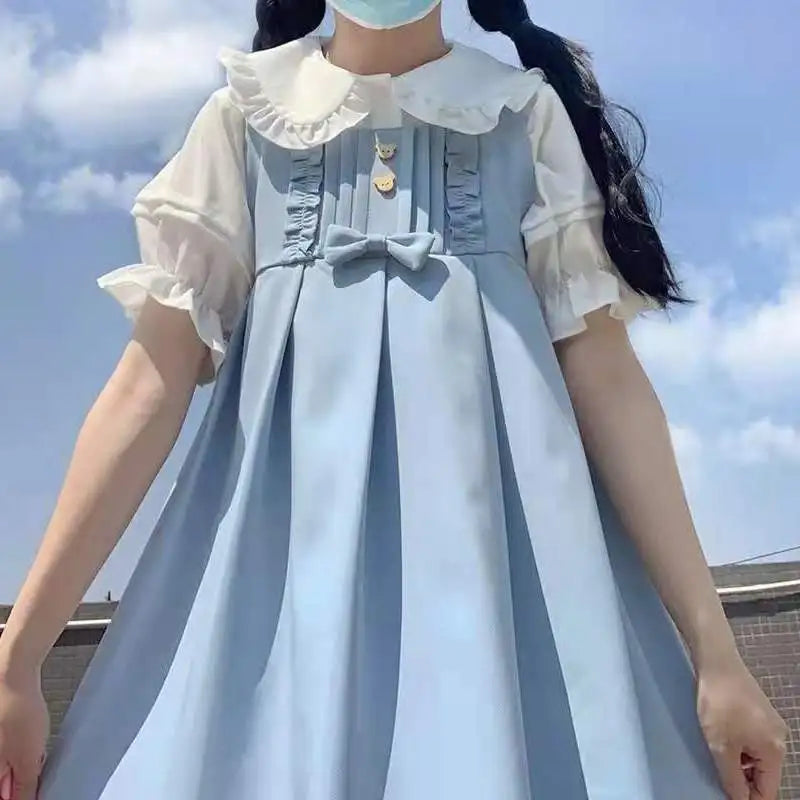 Shirts Women Japanese Style Pure Slim Summer Kawaii Schoolgirl Jk Daily Blusas Short Sleeve Casual Preppy Mujer Peter Pan Collar.