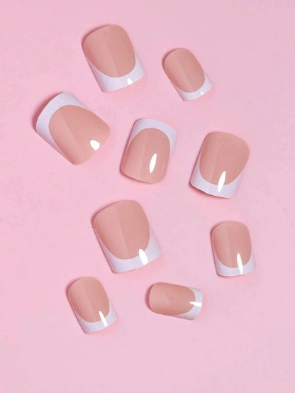 24pcs/set short square fake nails for women cute bride heart white french tips faux ongles y2k press on false nail supplies.