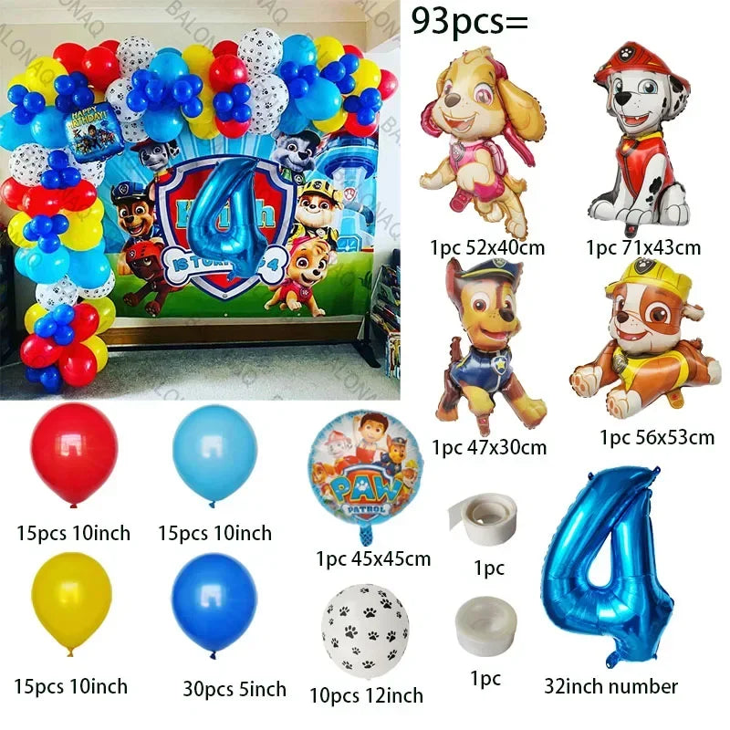 93PCS Dog Theme Party Set Birthday Party Decoration Paw Patrol Skin Dog Paw Balloon Bone Aluminum Film Balloon Decoration