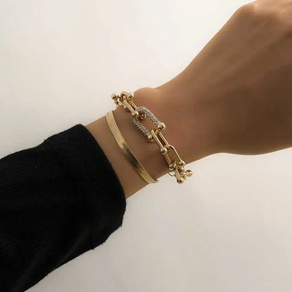 New Extendable Gold Color Metal Bracelet for Women Girls Snake Chain Hoop Link Ins Style Bracelet Jewelry Set.