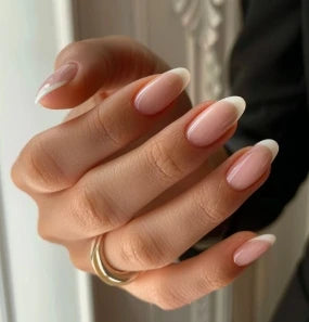 24Pcs/set Almond Press-On French Nail Tips Green Cat Eye False Nails Simple&Elegant Wearable Nail Art for Women&Girls Daily Wear