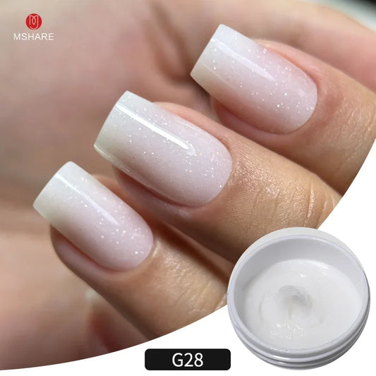 MSHARE 50g/250g Shimmer Pink White Acrylic Gel TPO Free Glitter Shiny Extension Acryl Hard Gel Nails Sculpting Construction.