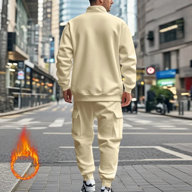 2024 Herbst und Winter Herren-Sporthosen-Set aus lässigem Samt mit warmem Reißverschluss