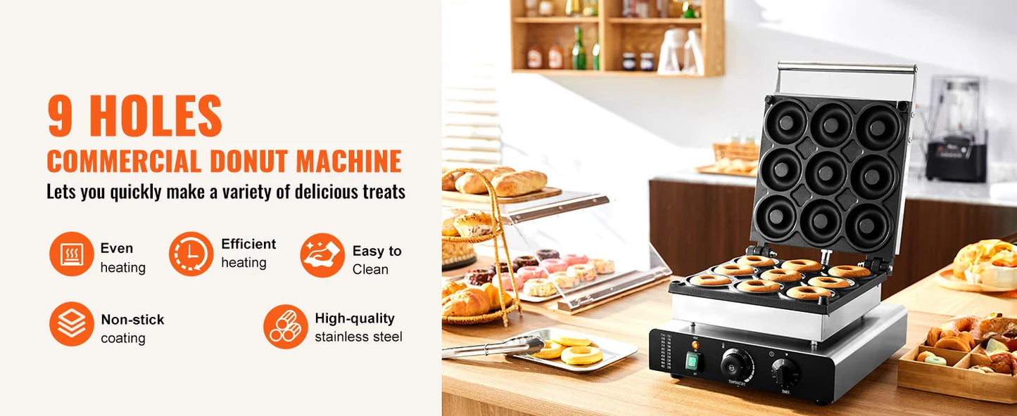 SucceBuy Electric Donut Maker Commercial Doughnut Machine with Non-stick Surface Double-Sided Heating Waffle Doughnut Machine.