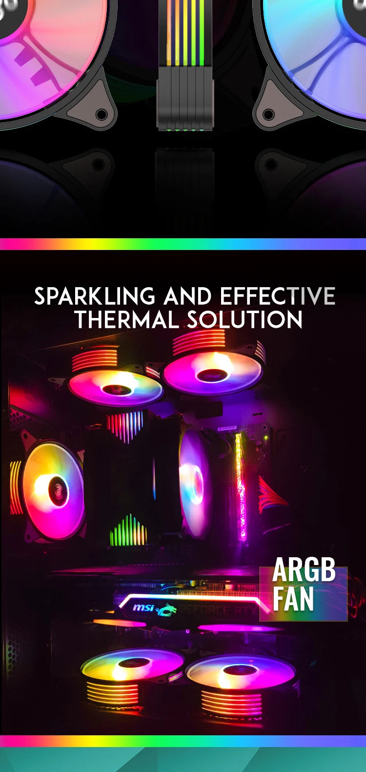 Aigo AR12 120mm PC Gamer Computer Case Fan RGB 12v Heatsink Aura Sync Cooler Argb Silent Controller Kit Fan Cooling Ventilador.