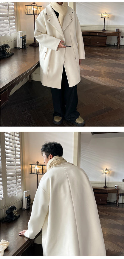 Winter Fashion Woolen Dust Coats Men Zipper Decor High Quality Korean Style Loose Casual Windbreaker Men's Thick Warm Trenchcoat.