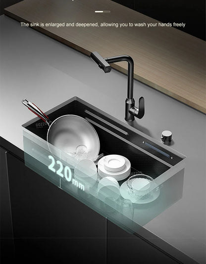 Waterfall Sink Large Single Slot Stainless Steel Kitchen Sink Embossed Washbasin Under The Basin Installation For Kitchen