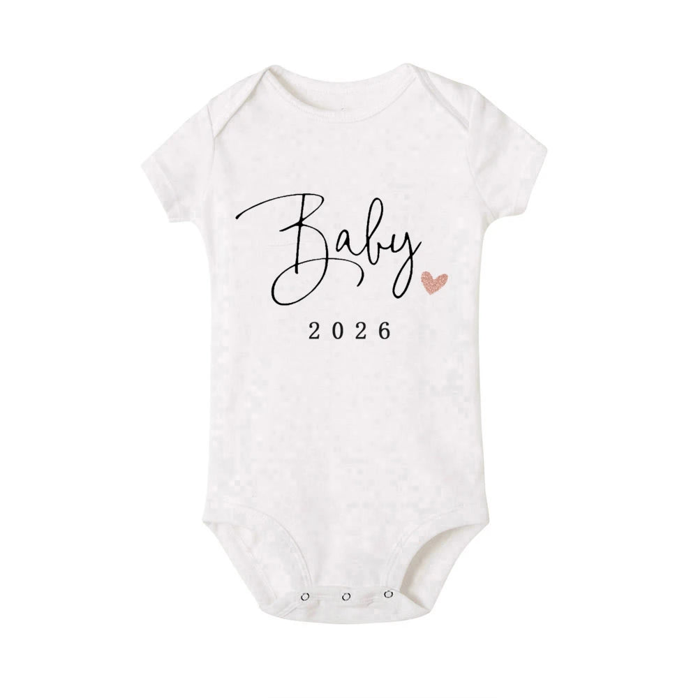 Baby 2026 Schwangerschaftsankündigung Neugeborenes Baby Bodys Sommer Jungen Mädchen Strampler Overall Kleidung Outfit.