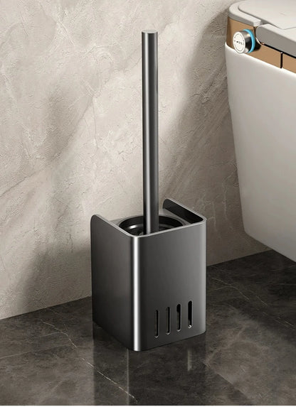 Badezimmer  Toilettenbürstenhalter  Reinigungswerkzeuge  Weltraumaluminium  An der Wand montiert  Kein Bohrer  Vertikal  Klobürste  Badezimmerzubehör