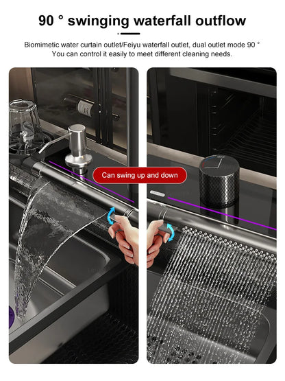 Küchenspüle aus Edelstahl mit Wasserfallprägung, digitales Waschbecken mit einem Schlitz, Waschtank für Wohnungen und Wohnungen