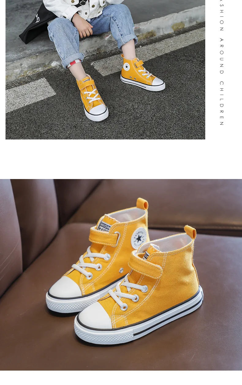 Children Canvas Shoes High-Top Boys and Girls Shoes White Board Shoes Small White Shoes New Kindergarten Baby Cloth Shoes.