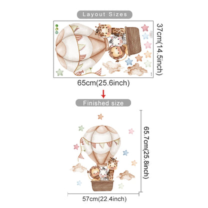 Cartoon Hot Air Balloon Animals Bear Rabbits Wall Stickers for Child Room Boy Room Decoration Nursery Baby Room Decoration Decal.