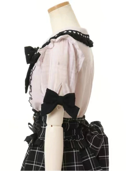 Rojita Stil Spitze Kragen Lolita Hemd Mode frauen Tops Sommer Nette Süße Bogen Schulter Slim Fit Kurzarm Blusen weibliche