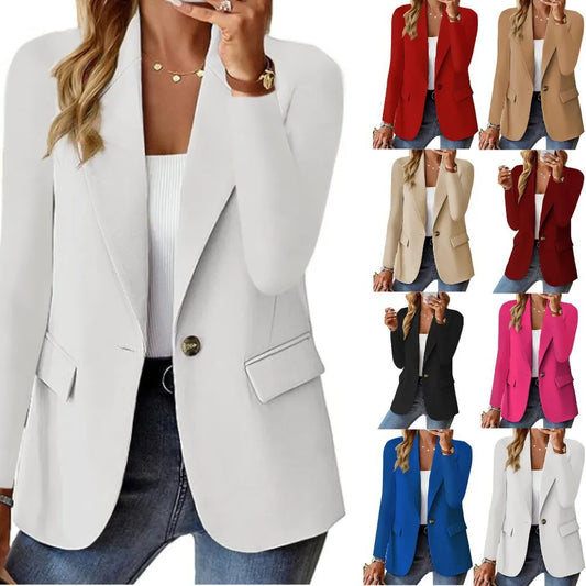 Übergroße Damen-Blazerjacke, Business-Anzug, Mantel, Revers, lange Ärmel, einfarbig, Knopf, lässig, elegant, Mantel, trendige, lockere Oberbekleidung