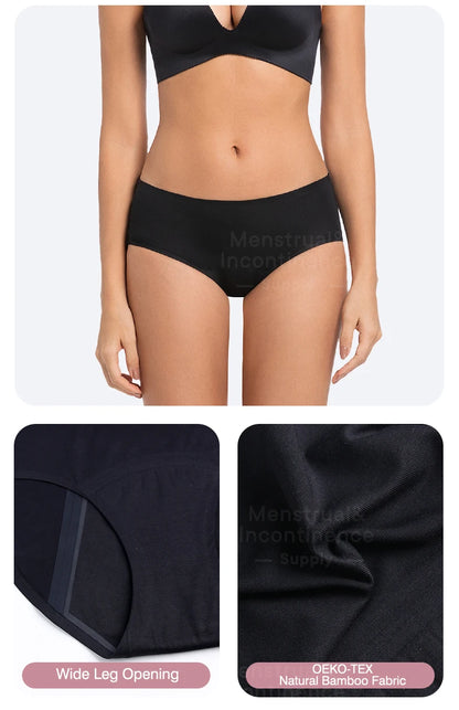 Women's Physiological Briefs Bamboo Fiber Super Absorption Mid-waist Menstrual Panties 4-Layer Leakproof    Protection.