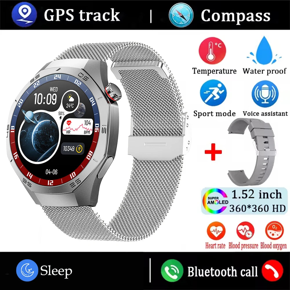 2025New For Android and ios Smart Watch Men AMOLED Screen GPS Motion trajectory Heart Rate Bluetooth Calls SmartWatch Waterproof