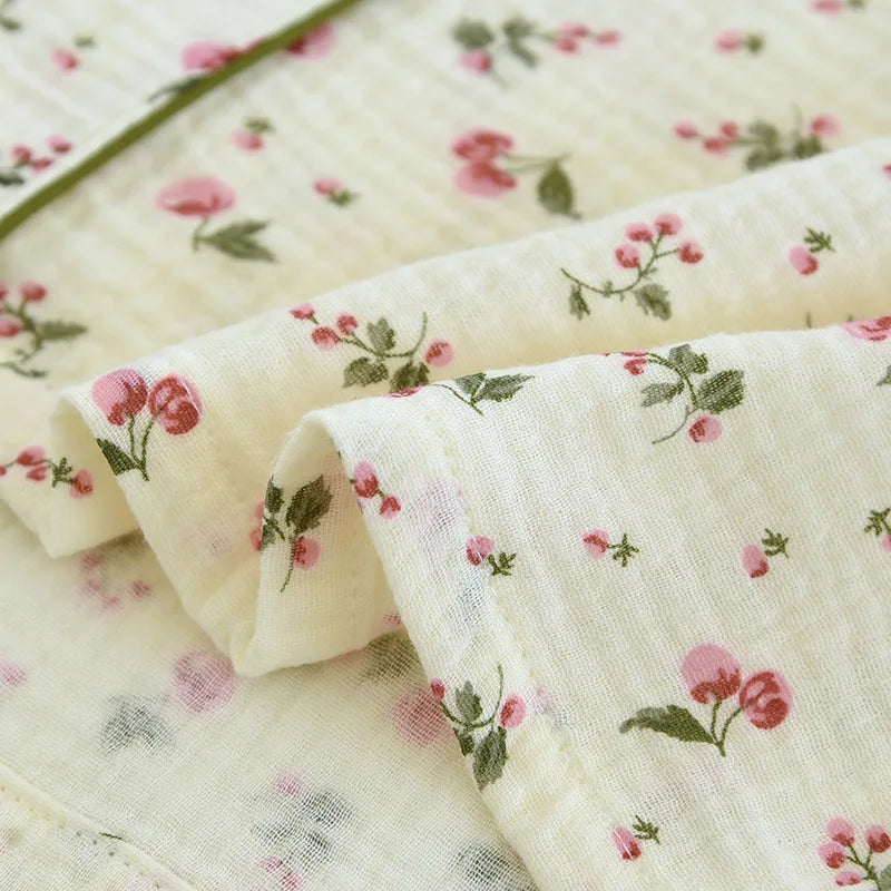 2025 Spring and Autumn Women's Pajama Set 100% Cotton Crepe Long sleeved Pants Two piece Cute and Sweet Home Fury Set Ladies.