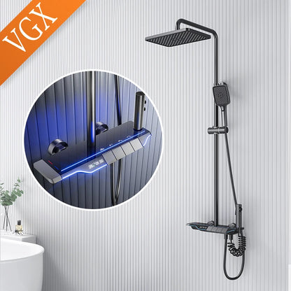 VGX LED Digital Shower System Modern Bathroom Temperature Display Shower Faucet Set Rainlfall Bathroom Mixer Bidet Shower Set