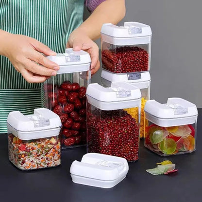 Kitchen Plastic Container Organizer Moisture-Proof Sealed Tank Square Transparent Grain Storage Jar Dried Fruit Snack Box Cans.