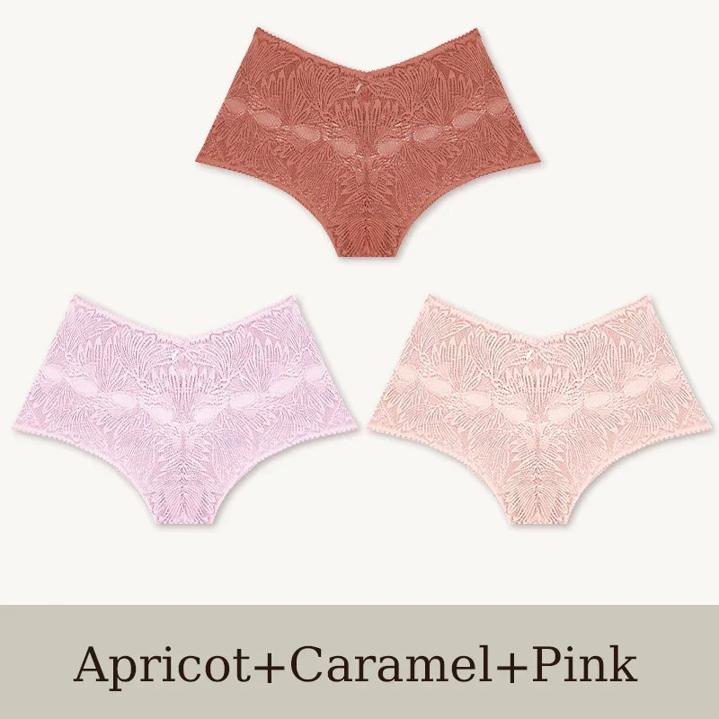 3Pcs Women's Seamless Lace Briefs Women Plus SizePanties Solid Color Breathable Underwear Female Low Waist Soft Lingerie S-XL.