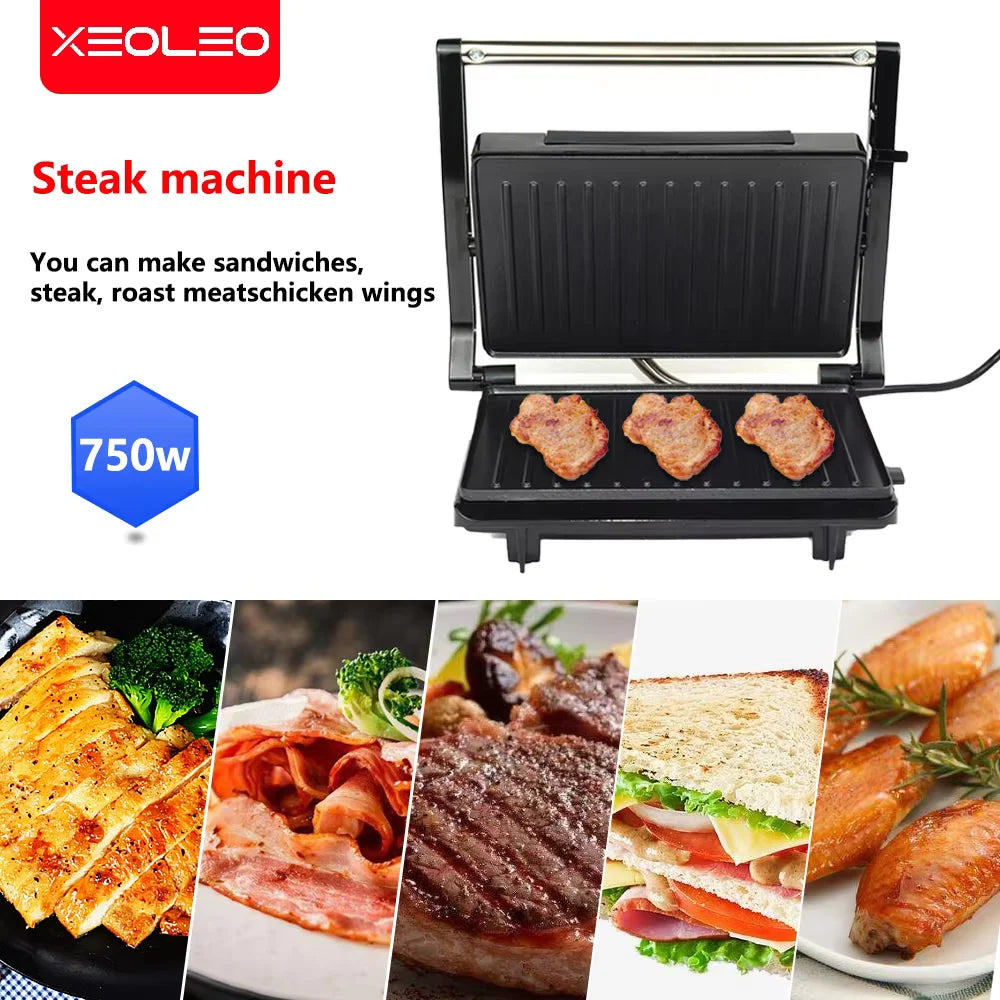 XEOLEO Electric Steak Machine 750W Panini Sandwich Maker Multifunctional Breakfast Maker Mini Barbecue Sausage Steak Gril Machin.