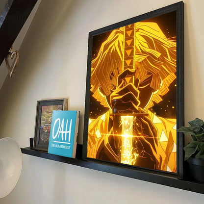 1pc Neon Effect Japan Anime Demon Slayer Tanjiro Nezuko Character Poster Self-adhesive Art Waterproof Paper Sticker Wall Decor.