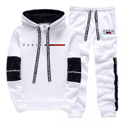 2025 Trendy Paris Print Hooded Tracksuit Men Winter Autumn Casual Jogging Outfit Athletic Sportswear Sweatpants Men's Clothes.