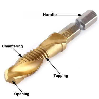 SIQICNC Schaft Titanbeschichtetes HSS-Schraubgewinde Metrisches Gewindebohrer Bohrer Schraubenmaschine Compound Tap M3 M4 M5 M6 M8 M10 Handwerkzeuge