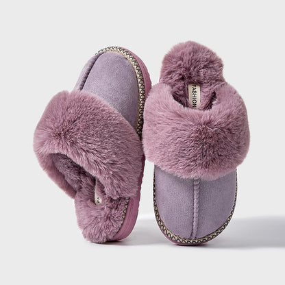 Litfun Women's Warm Fuzzy Slippers Winter New Fur Collar Indoor Plush Flat Slides Fluffy Women Cotton Shoes Furry House Slippers