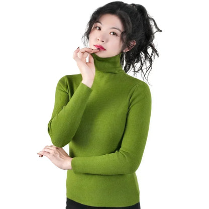 Frauen Pullover Winter Warm Hohe Kragen Strickwaren Langarm Schlank Jumper Frau Thermische Tops Kleidung Pullover Rollkragen Pullover