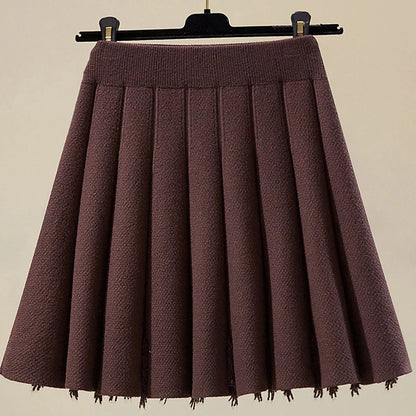 All Match Knitting Short Pleated Skirt Women Autumn Winter 2025 High Waist Mini Skirts Woman Casual Solid Thick A Line Skirts.